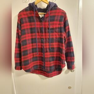 Red and Blue Plaid Hooded Shirt